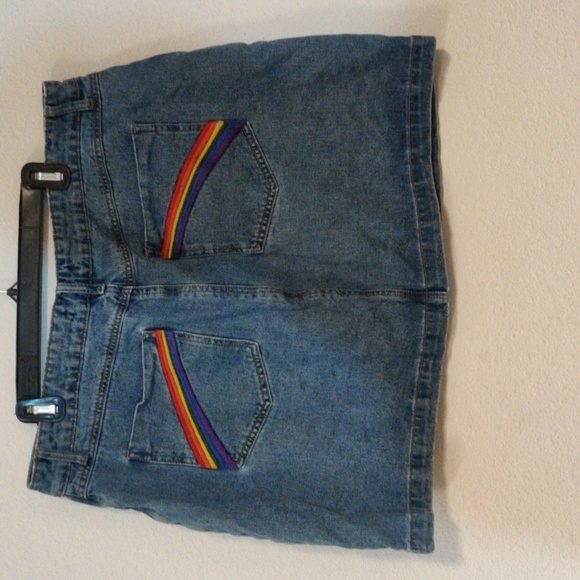 Forever 21 Dresses & Skirts - 3X Forever 21 + Gay Pride Rainbow Denim Mini skirt
